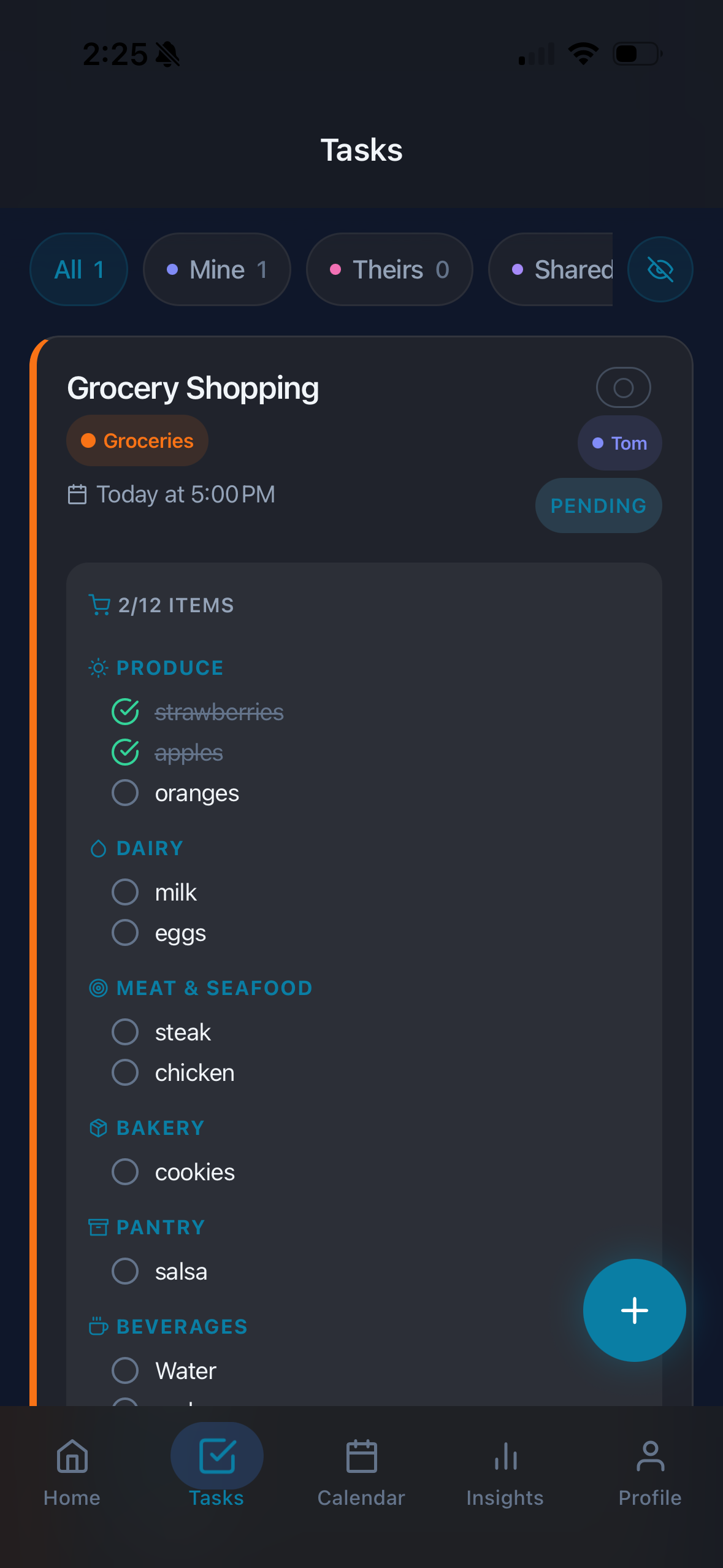 Smart grocery list with auto-categorized items by store section